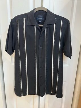 Joseph & Feiss Black Button-Up Shirt with White Stripe Detail 100% silk.